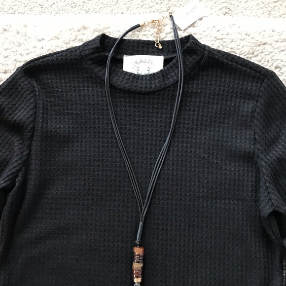 Black Cropped, Waffle Knit Top - Picture 7 of 11
